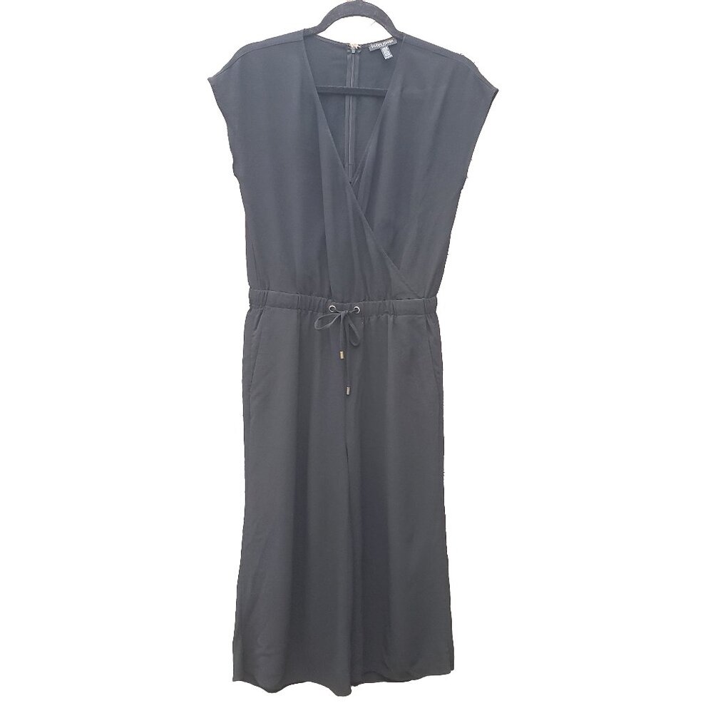 Eileen Fisher Black Jumpsuit V Neck Wide Leg Short Sleeve Back Zipper PP